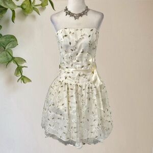 Vintage 90s Jessica McClintock for Gunne Sax strapless cream mini dress (XS)